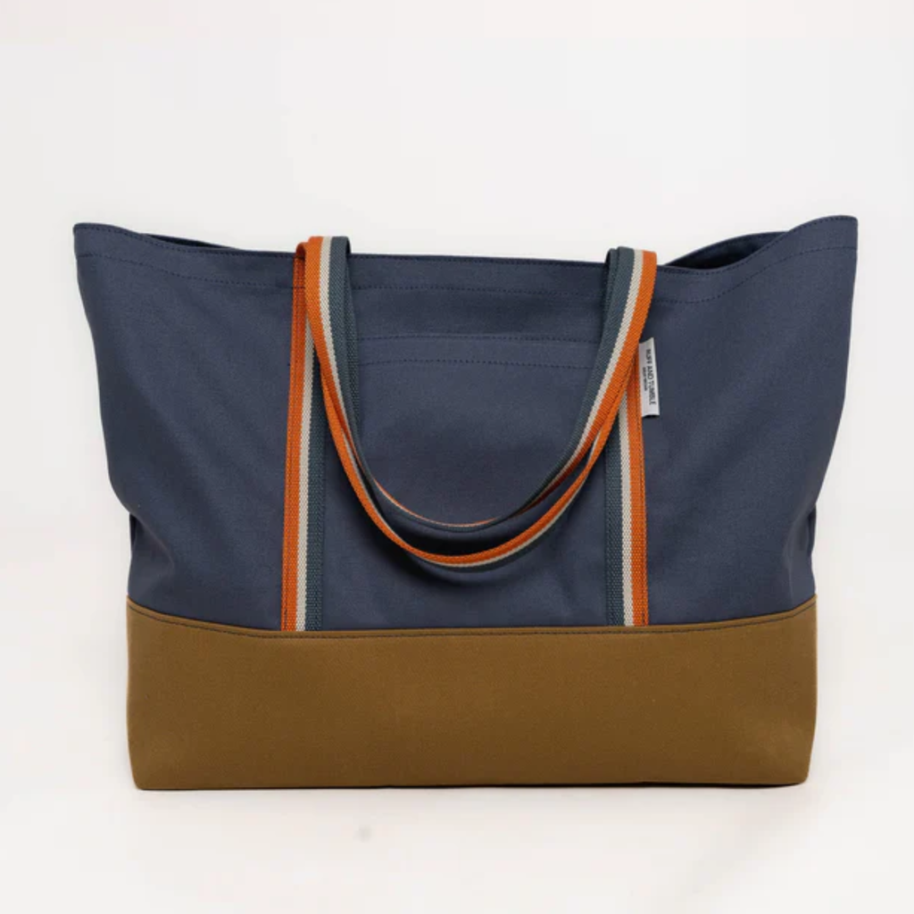 Ruff & Tumble Luxury Cotton Canvas Tote Bag - Navy and Tan
