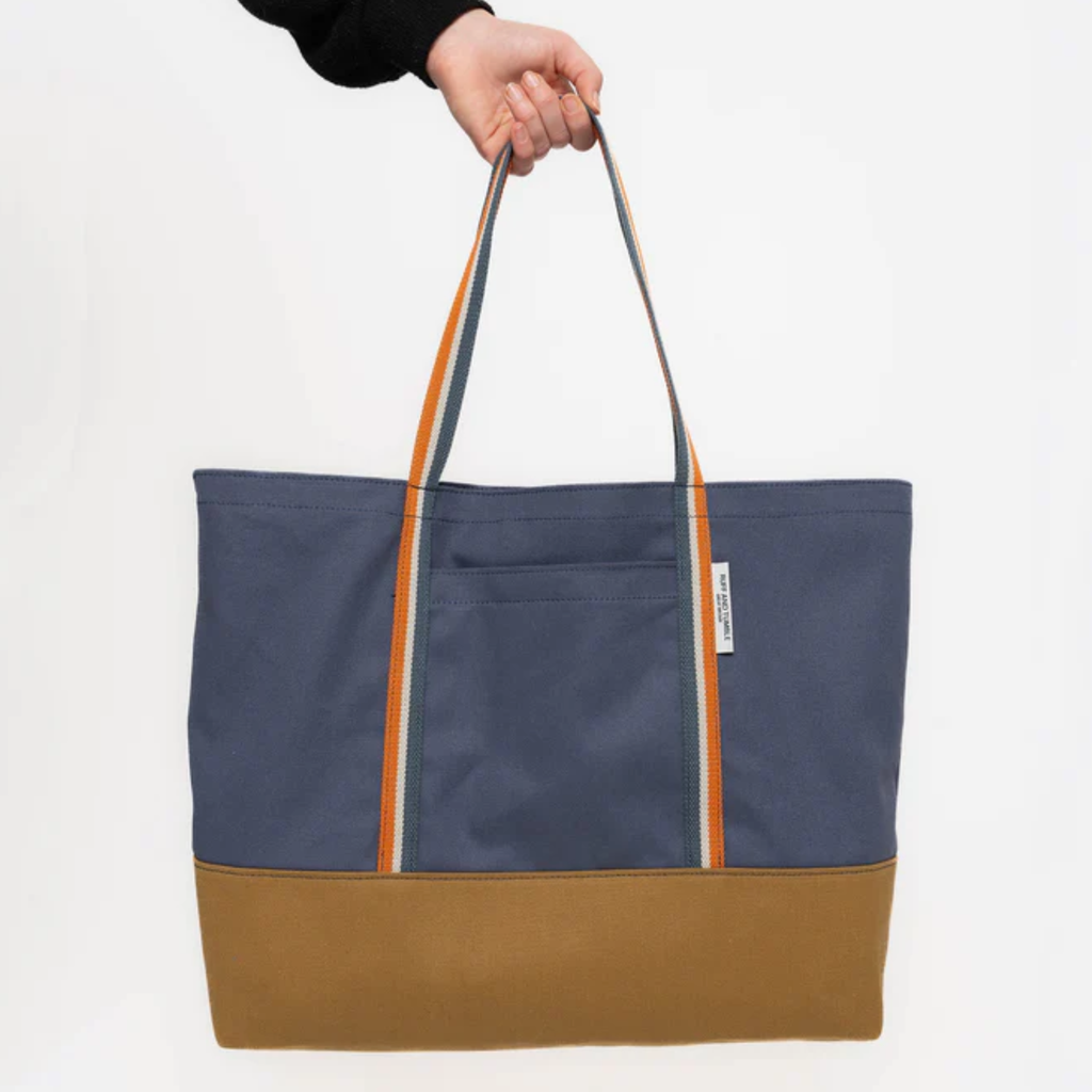 Ruff & Tumble Luxury Cotton Canvas Tote Bag - Navy and Tan