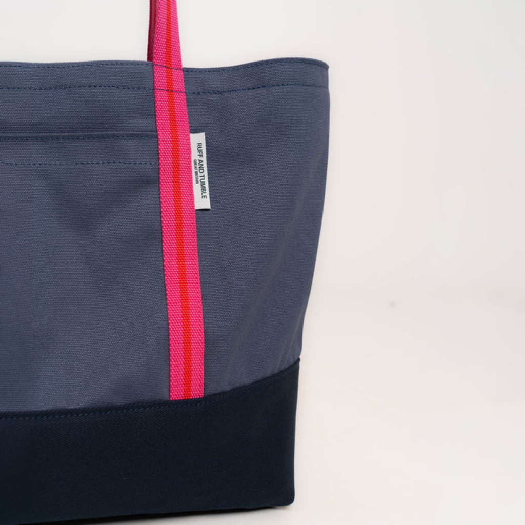 Ruff & Tumble Luxury Cotton Canvas Tote Bag - Navy and Fuschia