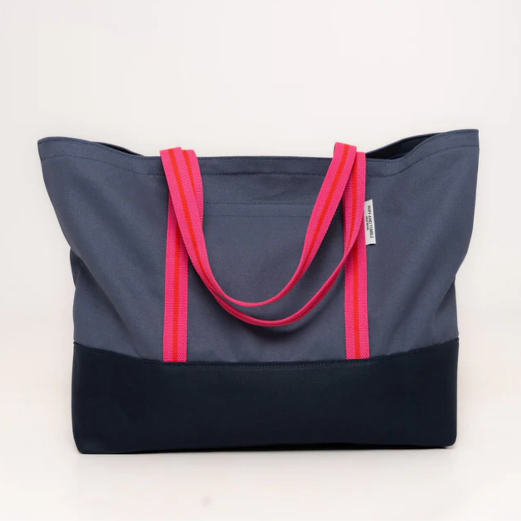 Ruff & Tumble Luxury Cotton Canvas Tote Bag - Navy and Fuschia