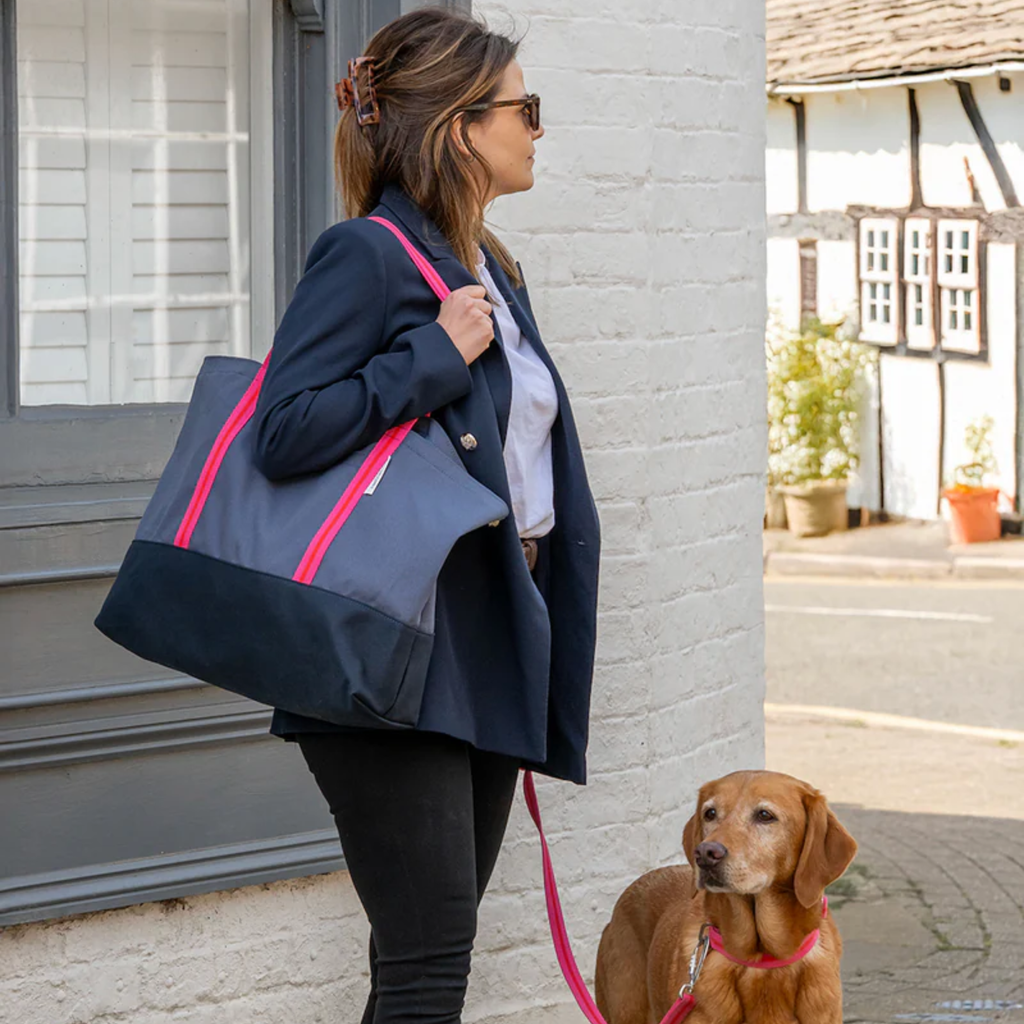 Ruff & Tumble Luxury Cotton Canvas Tote Bag - Navy and Fuschia