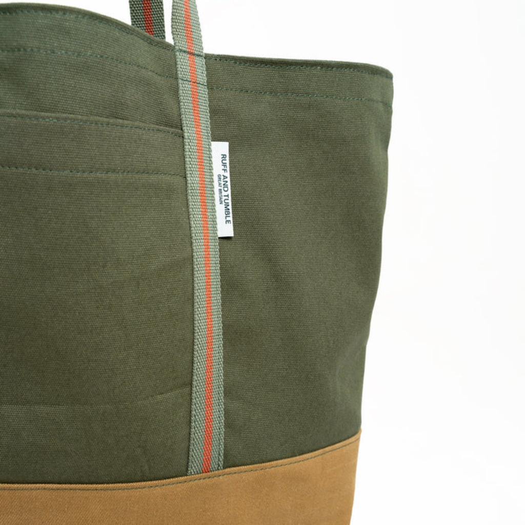 Ruff & Tumble Luxury Cotton Canvas Tote Bag - Olive and Tan