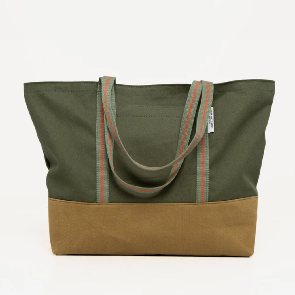 Ruff & Tumble Luxury Cotton Canvas Tote Bag - Olive and Tan