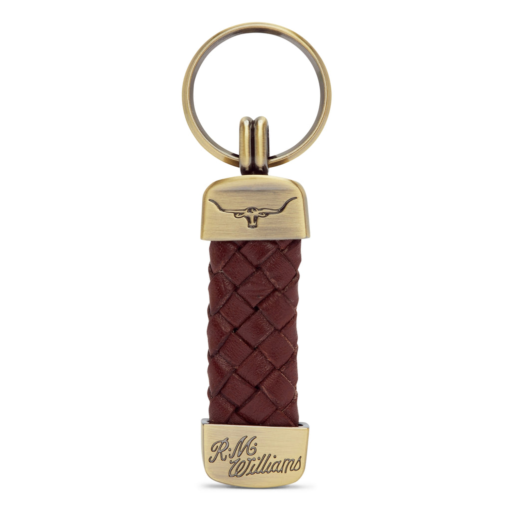 R.M.Williams Plaited Key Ring - Brown/Nickel