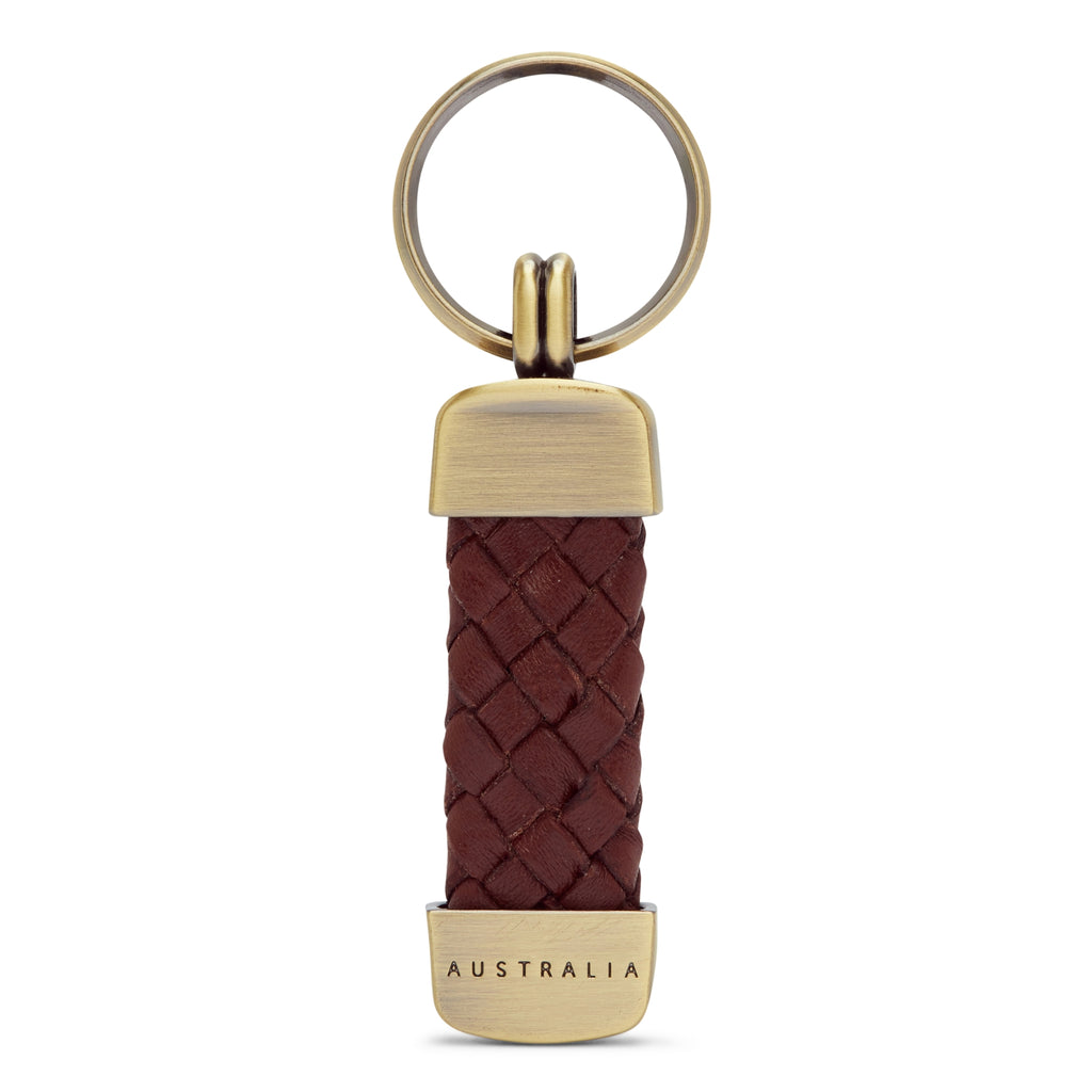 R.M.Williams Plaited Key Ring - Brown/Nickel
