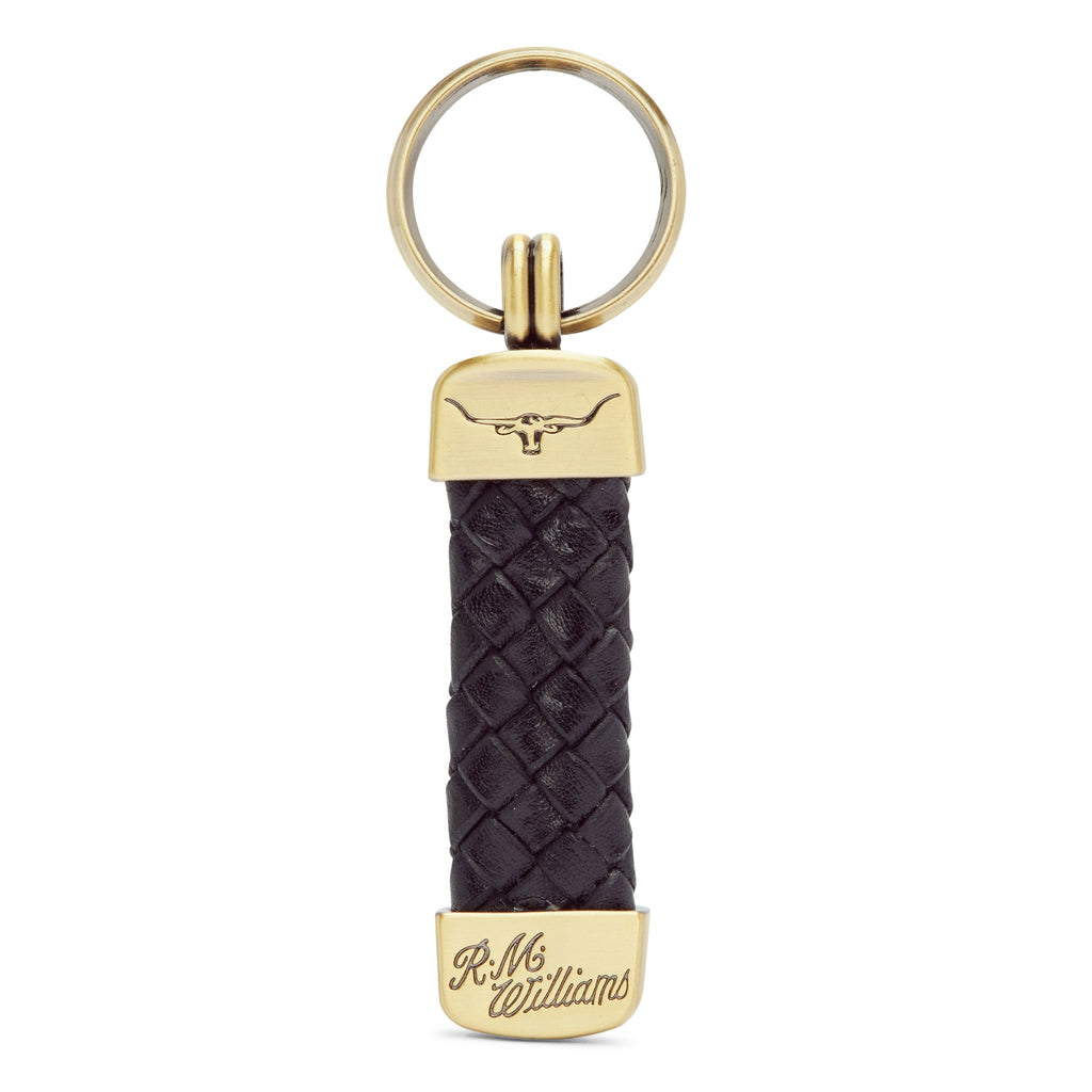 R.M.Williams Plaited Key Ring - Black/Brass