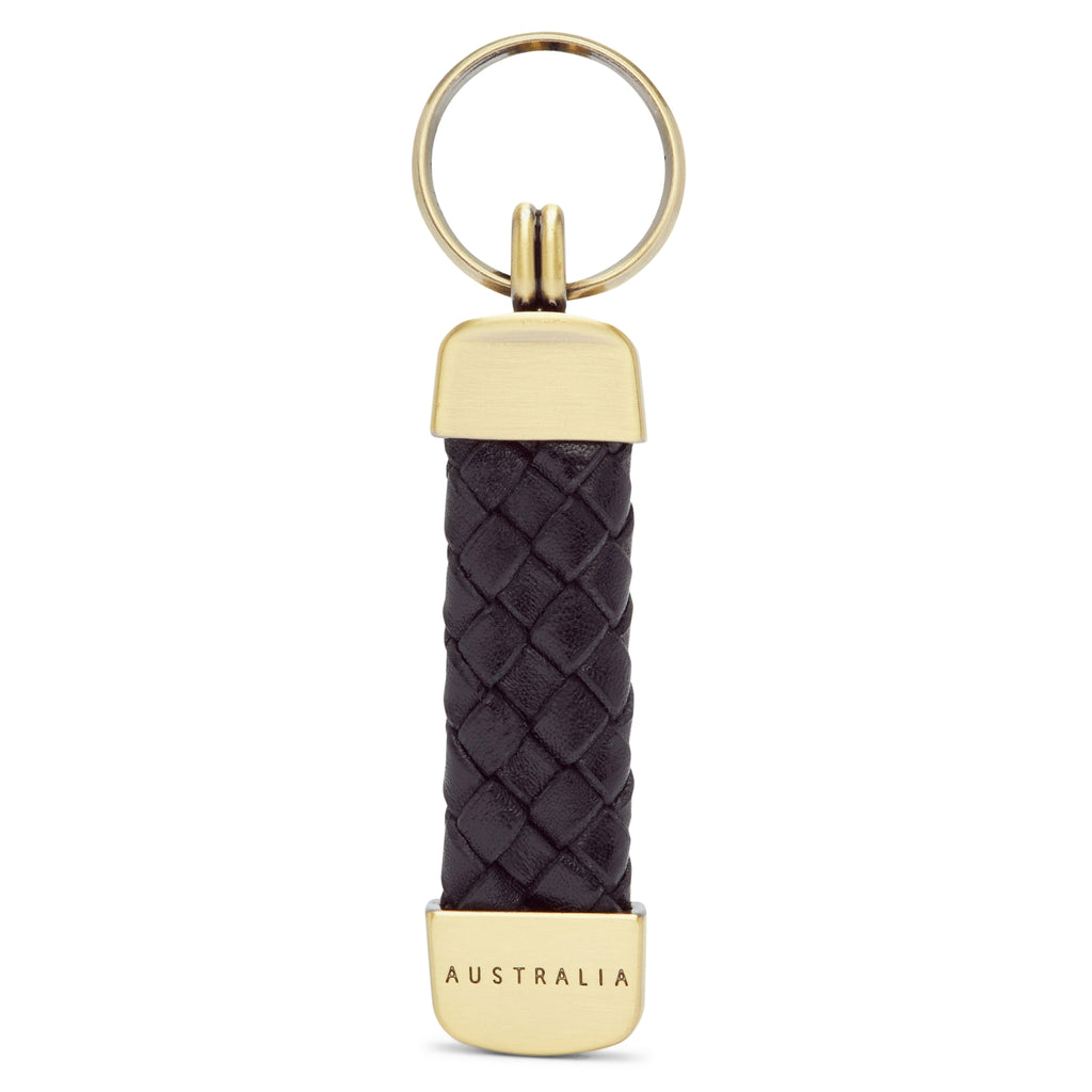 R.M.Williams Plaited Key Ring - Black/Brass