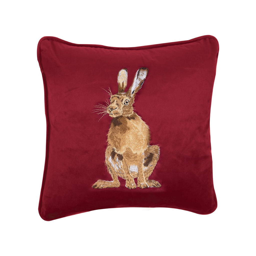 Wrendale Hare Embroidered Cushion - Golden Hour