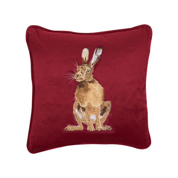 Wrendale Hare Embroidered Cushion - Golden Hour
