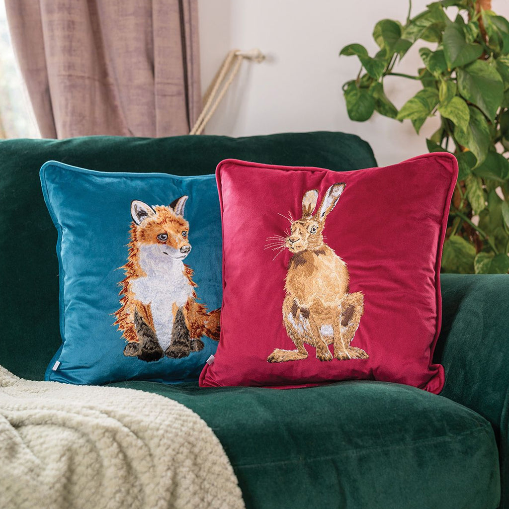 Wrendale Hare Embroidered Cushion - Golden Hour