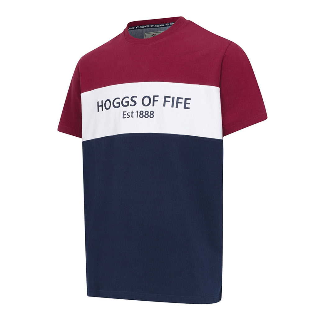Hoggs of Fife Dalbeattie Colour Block T-Shirt - Burgundy/White/Navy