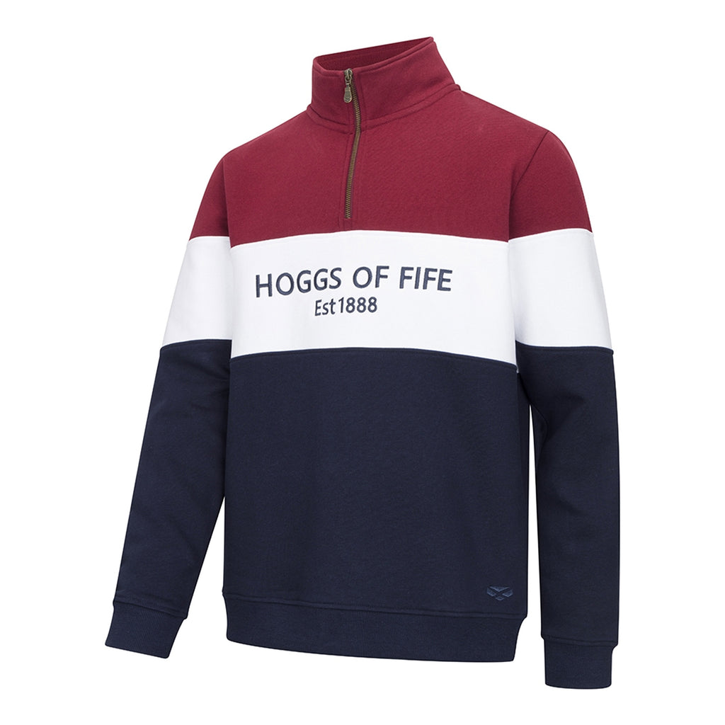 Hoggs of Fife Dumfries 1888 Mens 1/4 Zip Sweatshirt - Burgundy/White/Navy