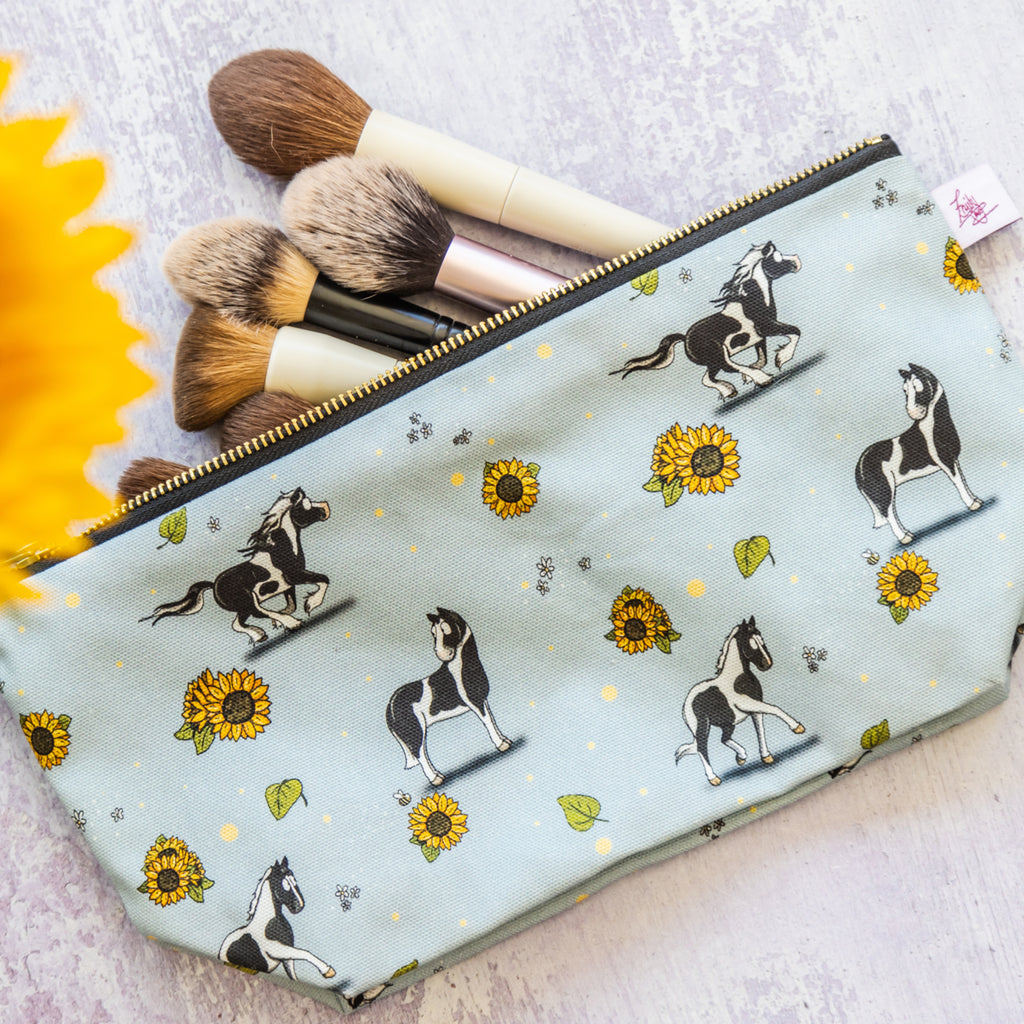 Emily Cole Piebald Horse & Sunflowers Washbag