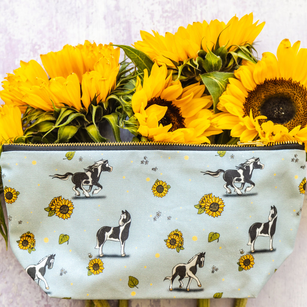 Emily Cole Piebald Horse & Sunflowers Washbag