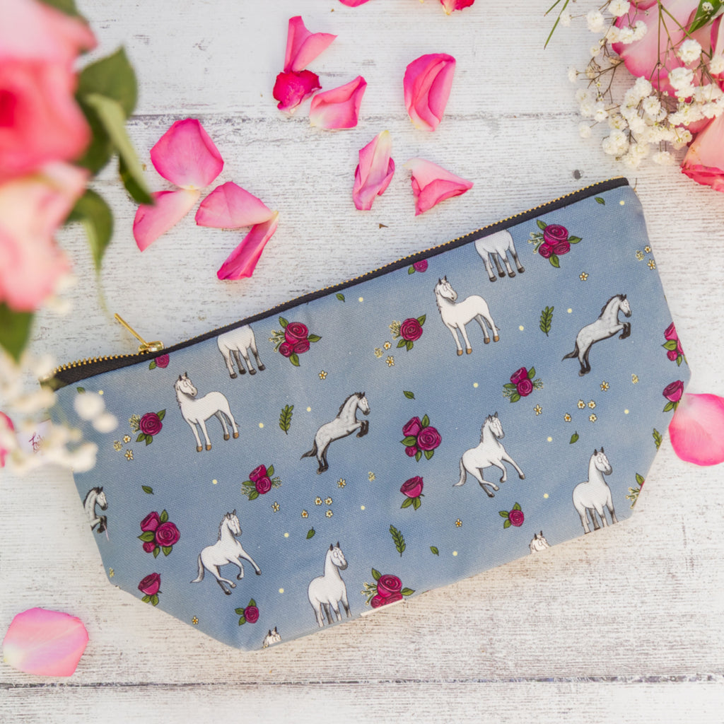 Emily Cole Grey Horse & Roses Washbag