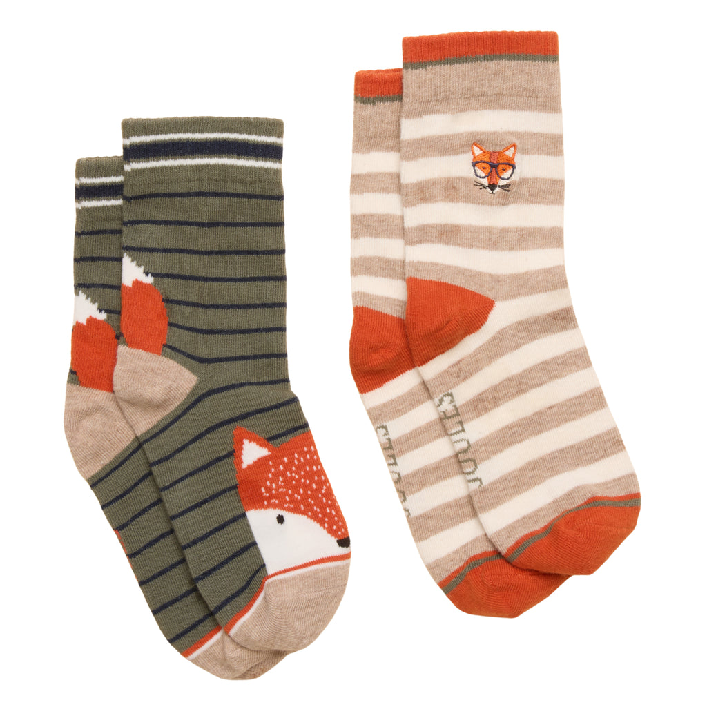 Joules Boys Eat Feet Socks - Khaki & Orange Fox