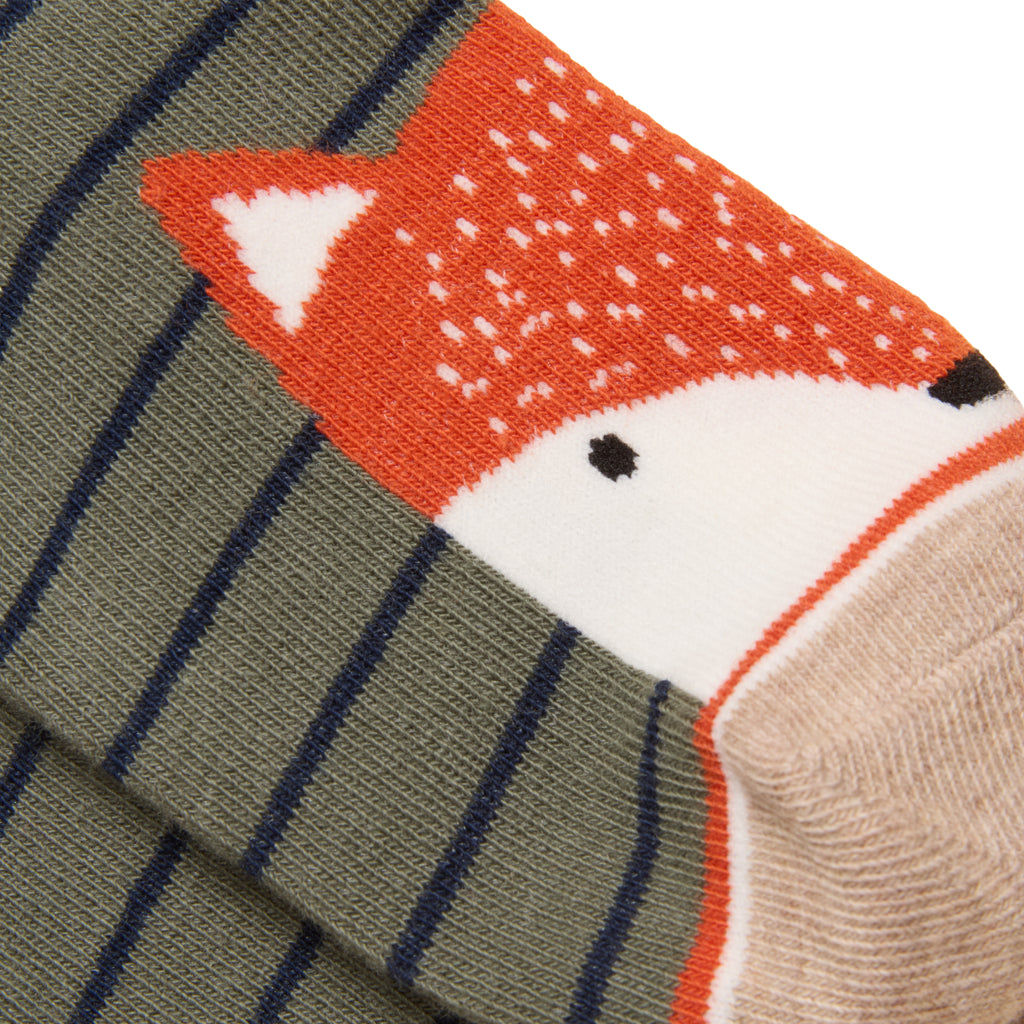 Joules Boys Eat Feet Socks - Khaki & Orange Fox