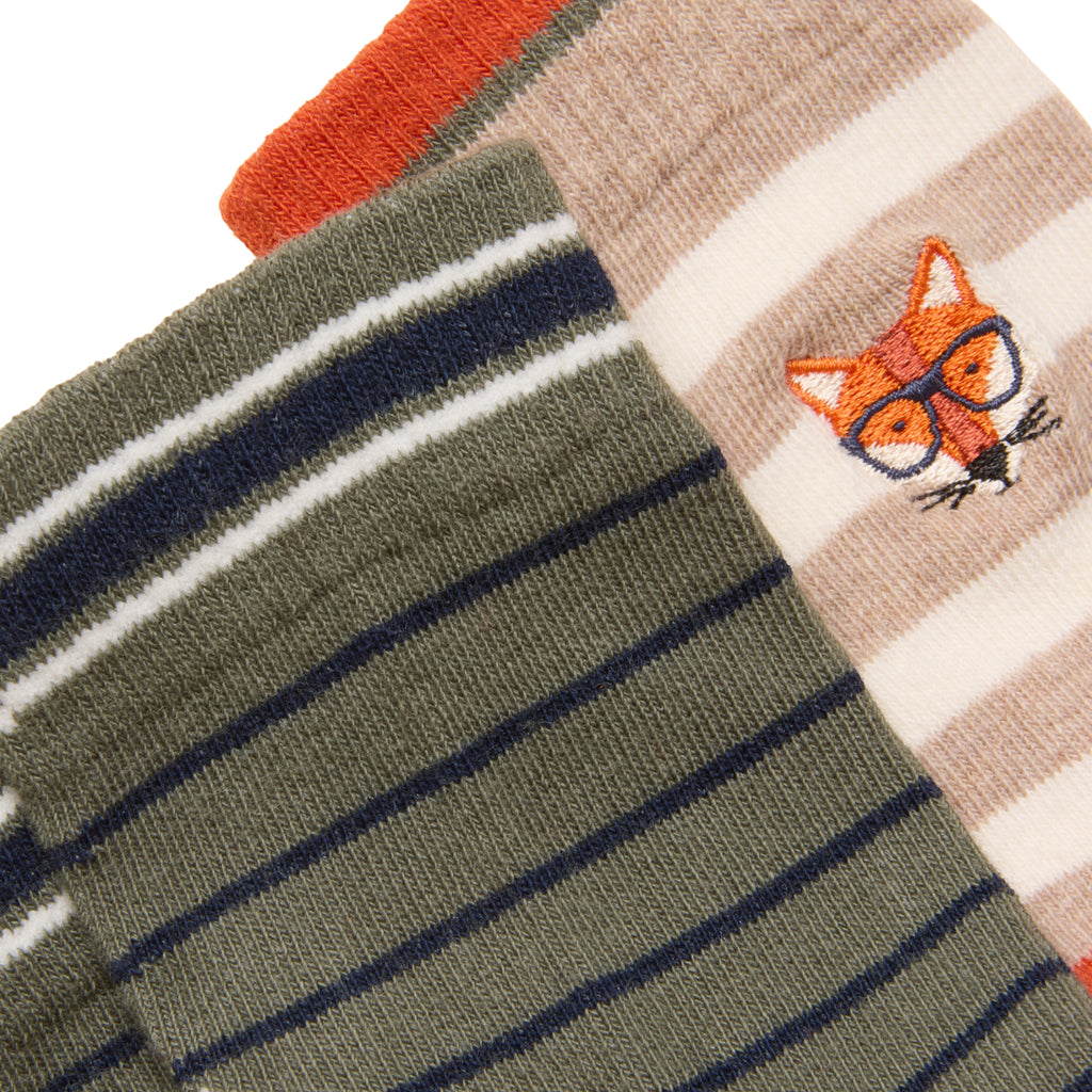 Joules Boys Eat Feet Socks - Khaki & Orange Fox