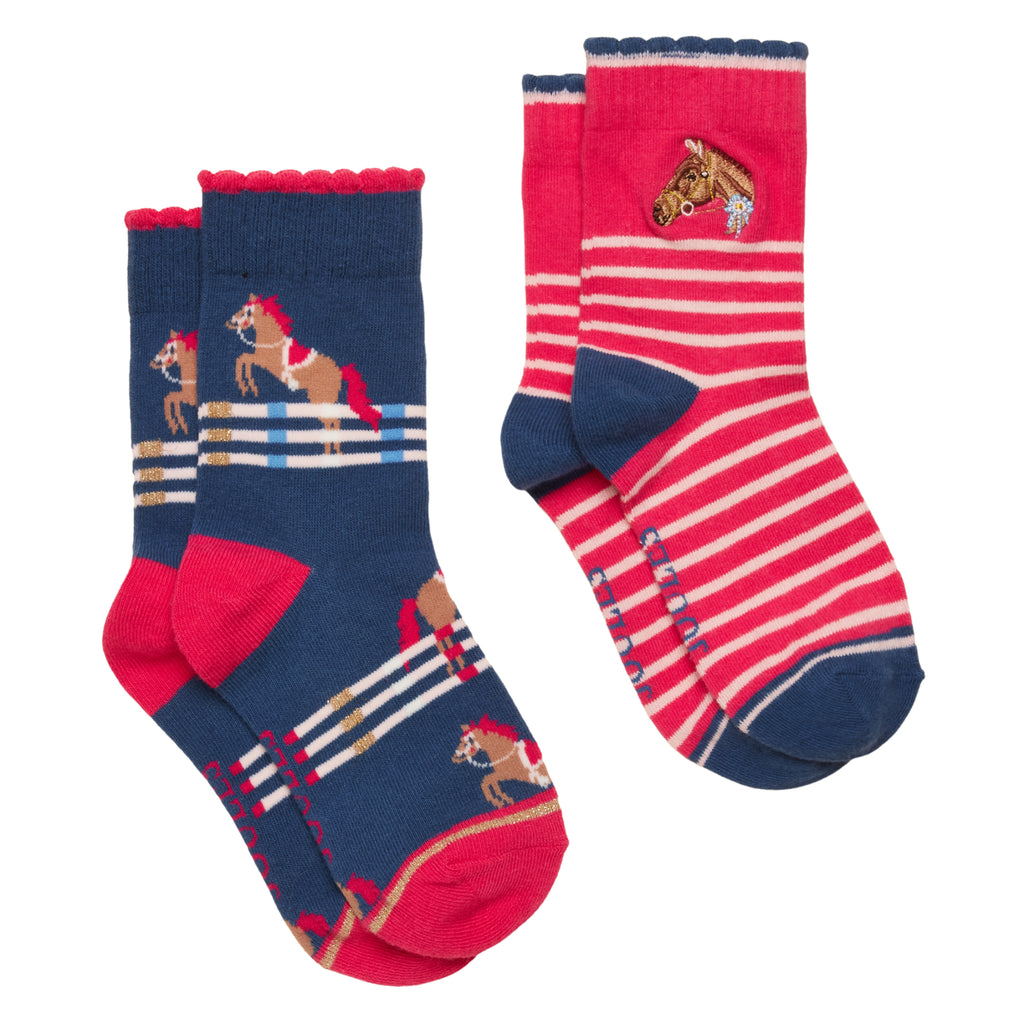 Joules Boys Neat Feet Socks - Pink & Navy Horse