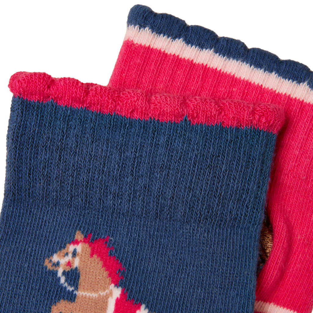 Joules Boys Neat Feet Socks - Pink & Navy Horse
