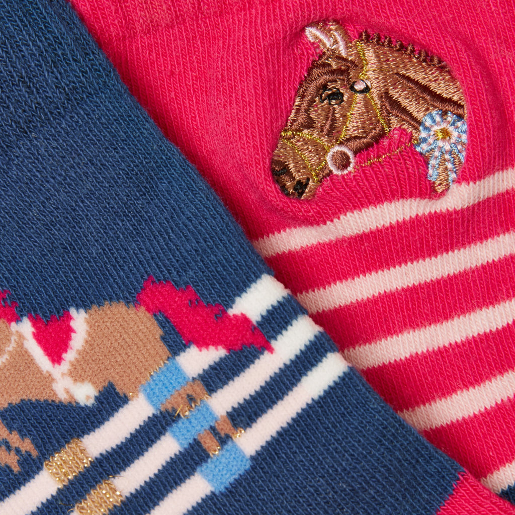 Joules Boys Neat Feet Socks - Pink & Navy Horse