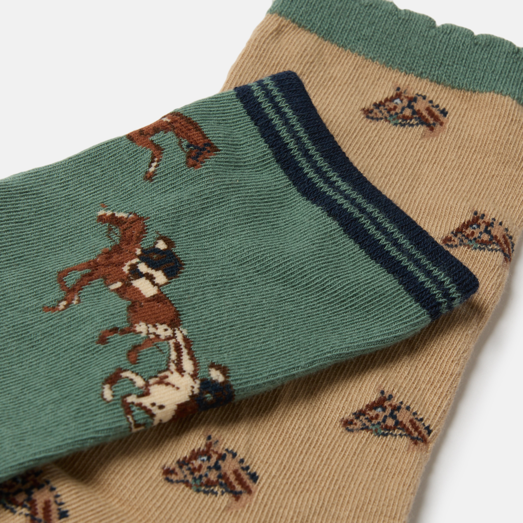 Joules Everyday Khaki Horse Socks - Green/Neutral Horse