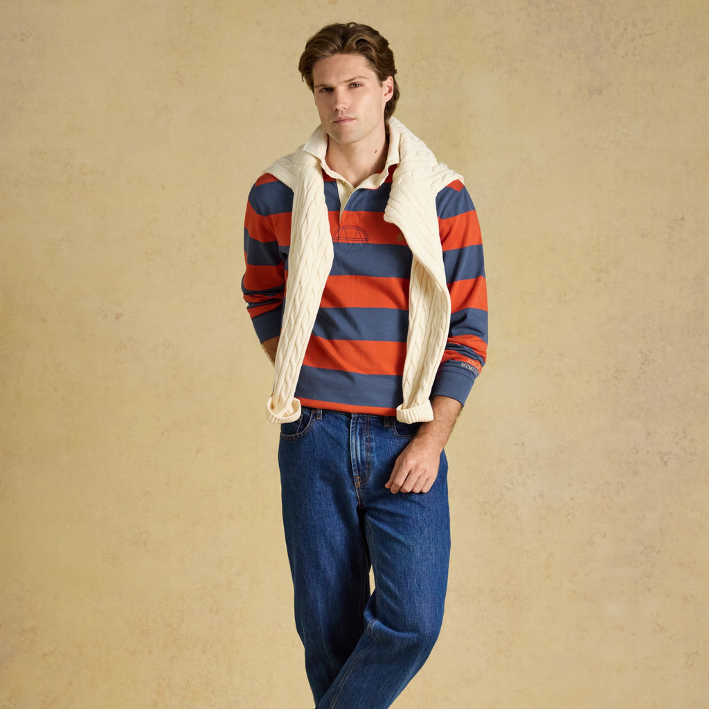Joules Mens Rugby Club Shirt - Blue/Orange