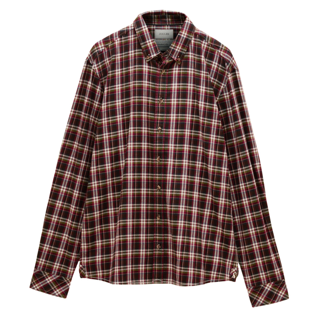 Joules Mens Classic Fit Flannel Check Shirt - Burgundy Red