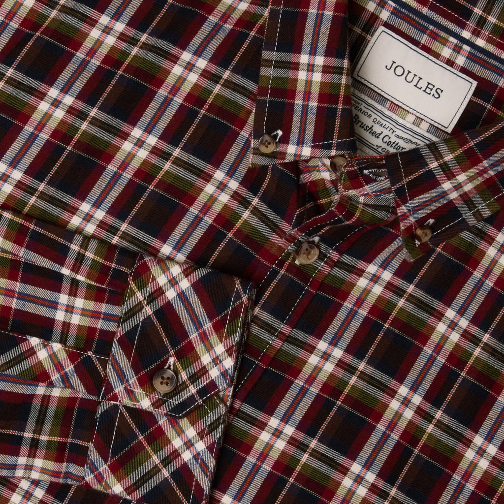 Joules Mens Classic Fit Flannel Check Shirt - Burgundy Red