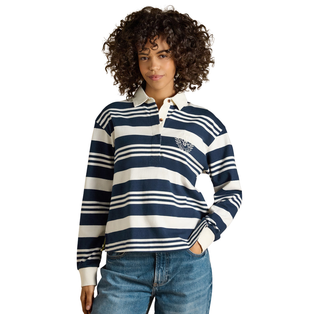 Joules Ladies Lara Rugby Shirt - Navy/White Stripe