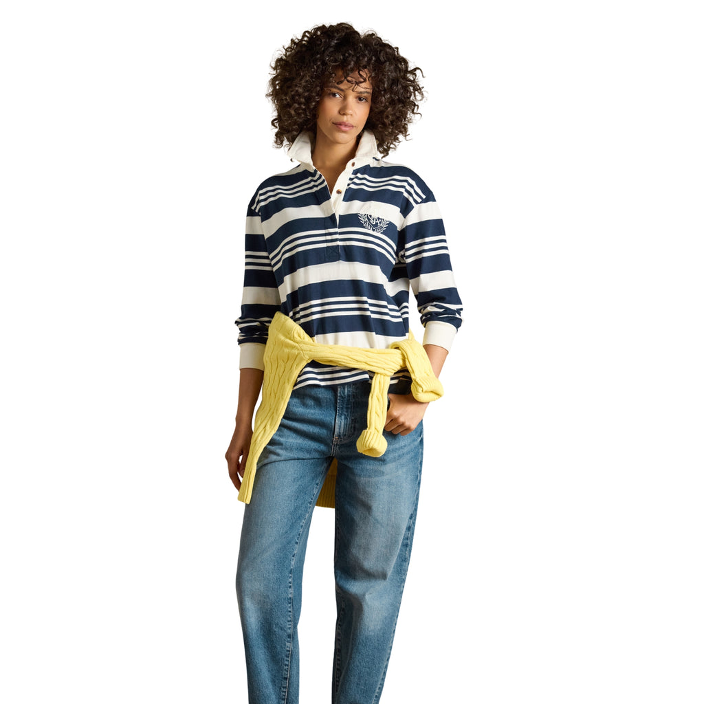 Joules Ladies Lara Rugby Shirt - Navy/White Stripe