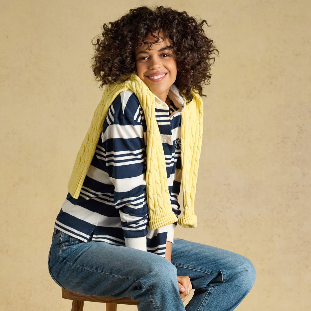 Joules Ladies Lara Rugby Shirt - Navy/White Stripe