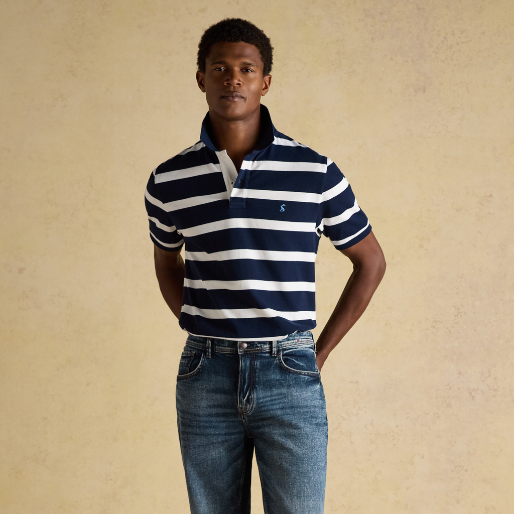 Joules Mens Woody Stripe Polo - Navy/White