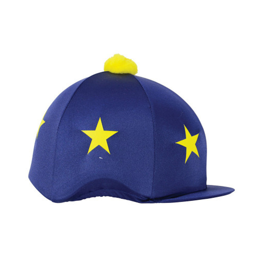 Hy Equestrian Star Print Bobble Hat Cover - Navy/Yellow