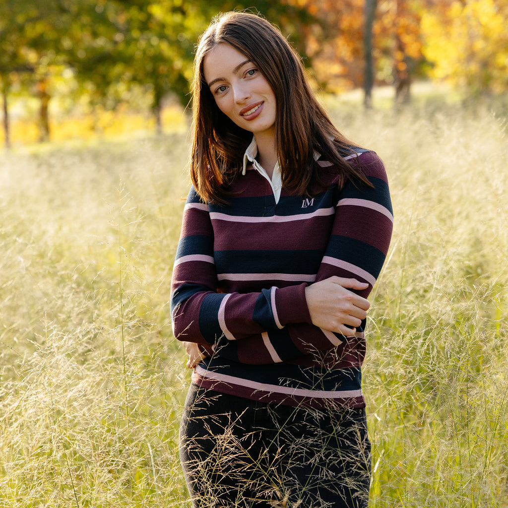 LeMieux Ladies Sloane Stripe Rugby Shirt - Bramble