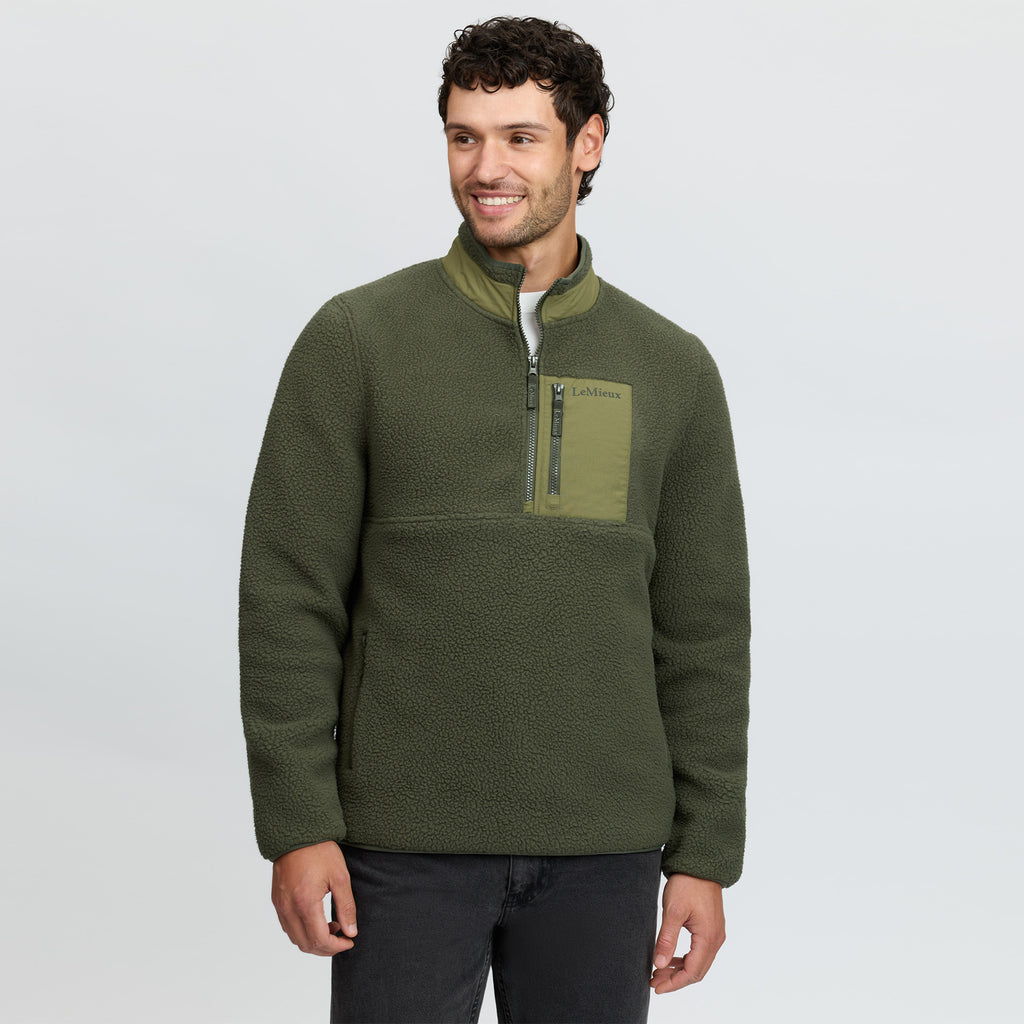 LeMieux Mens Borg Half Zip  Sweat  - Olive