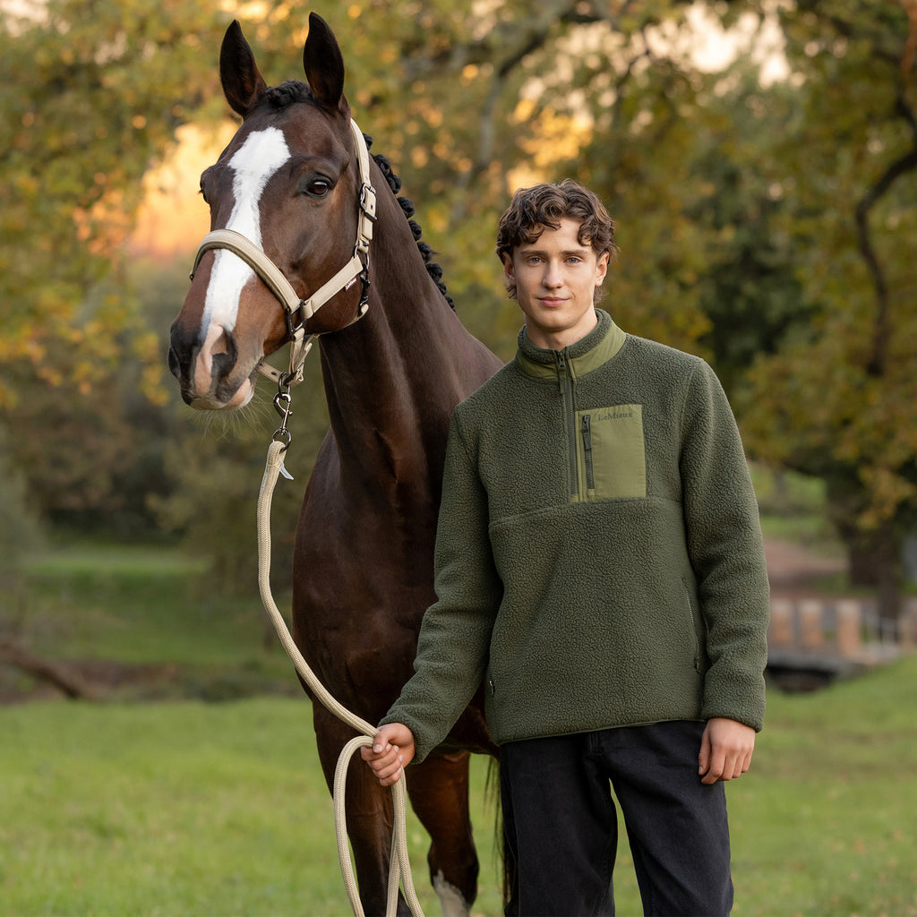 LeMieux Mens Borg Half Zip  Sweat  - Olive