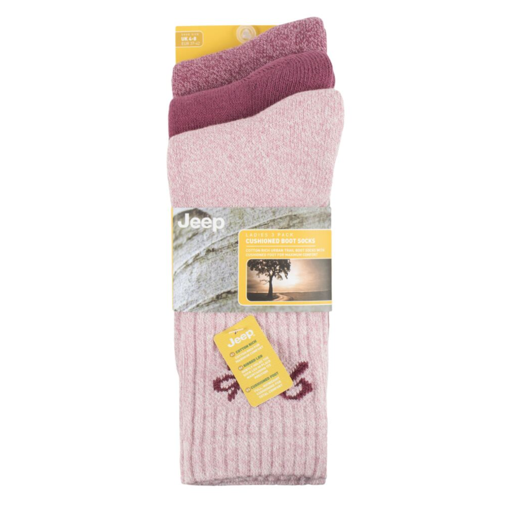Jeep Cotton Rich Ribbed Boot Sock - Rose/Cream