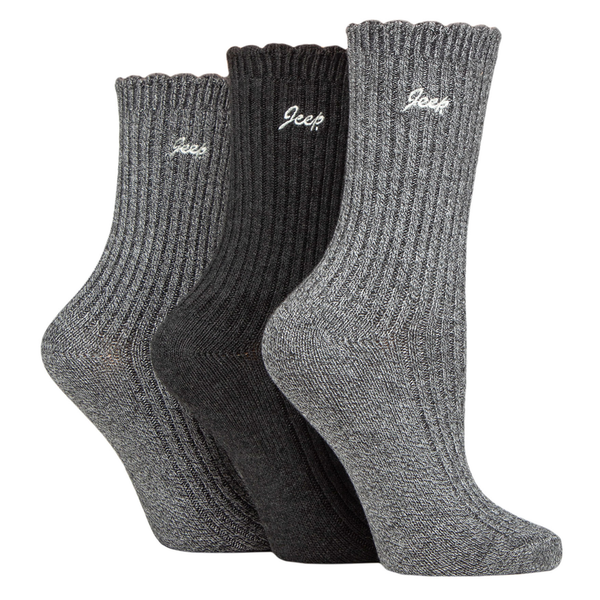 Jeep Bamboo Scalloped Top Sock - Black/Charcoal