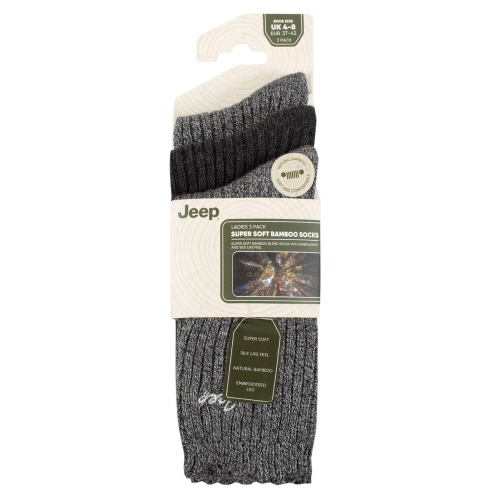 Jeep Bamboo Scalloped Top Sock - Black/Charcoal