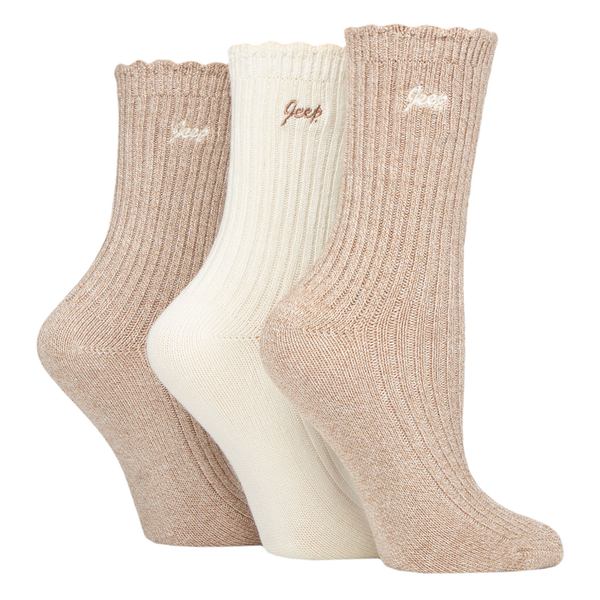 Jeep Bamboo Scalloped Top Sock - Taupe/Cream