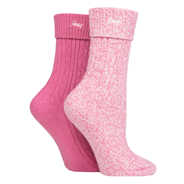 Jeep Super Soft Brushed Boot Sock - Cerise/Cream