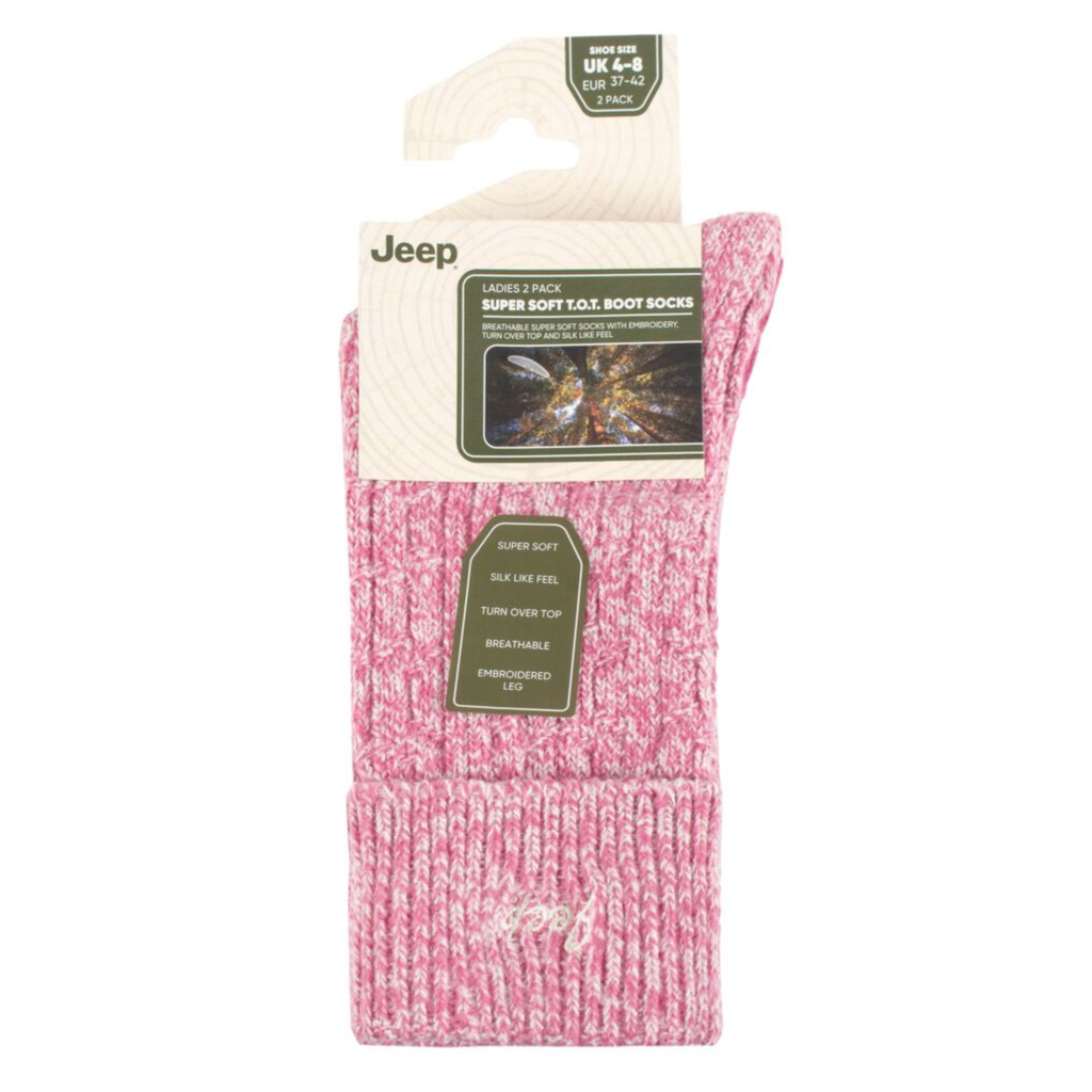 Jeep Super Soft Brushed Boot Sock - Cerise/Cream