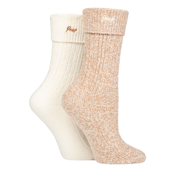 Jeep Super Soft Brushed Boot Sock - Taupe/Cream