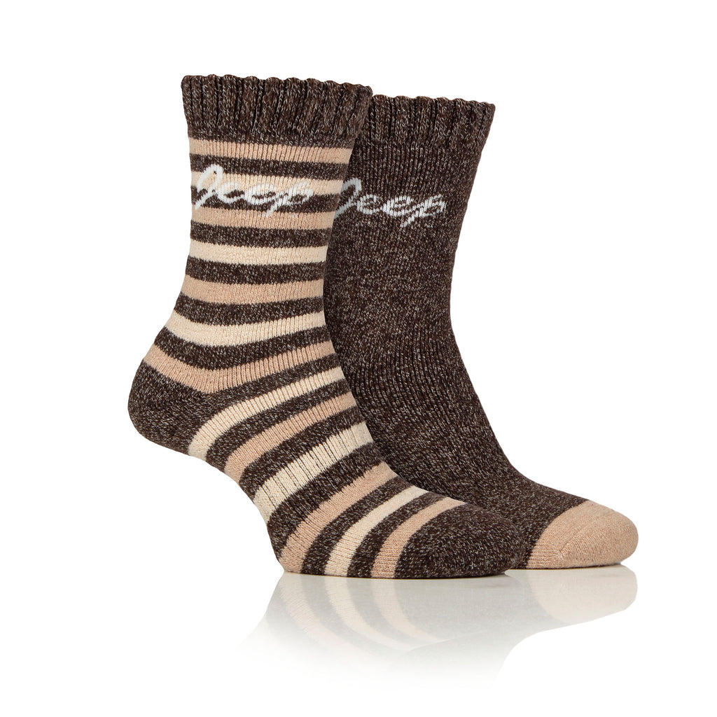 Jeep Ladies Wool Blend Boot Socks - Chocolate/Beige