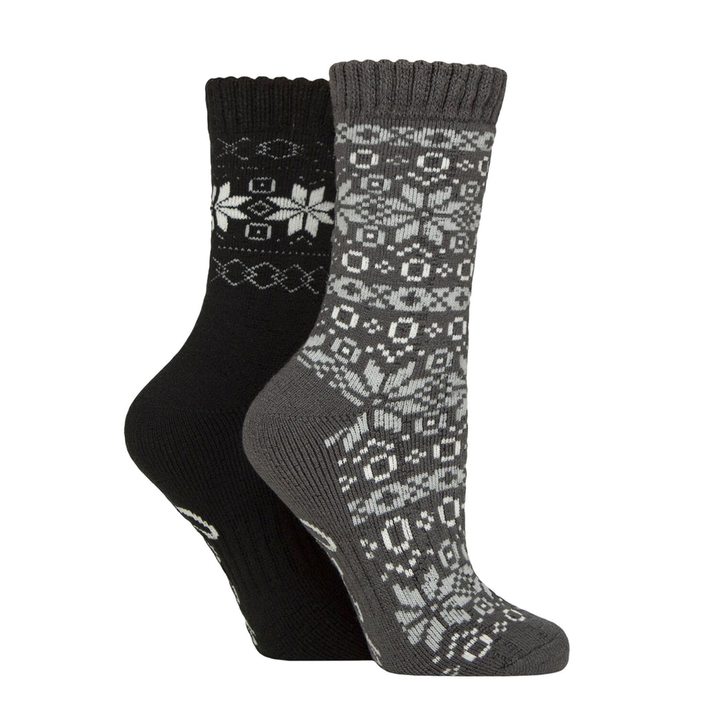 Jeep Ladies Brushed Thermal Fairisle Socks - Black/Charcoal