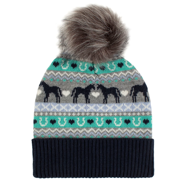 Junior Fika Fairisle Knitted Pom Hat - Grey