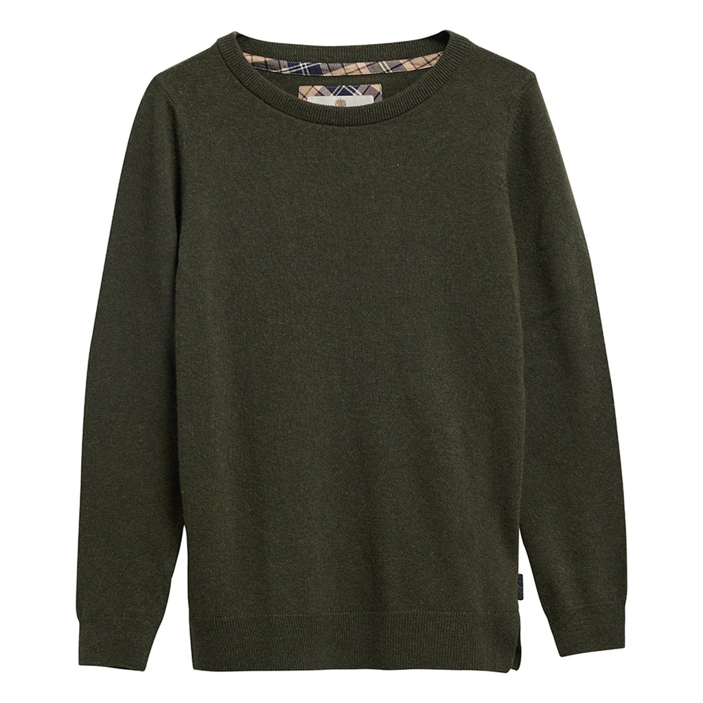 Barbour Ladies Pendle Crew Knitted Jumper - Olive/Birchwood Tartan