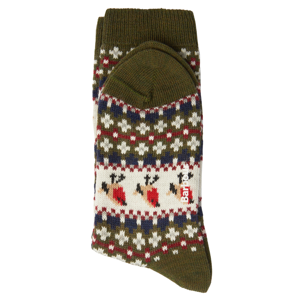 Barbour Ladies Robin Fair Isle Sock - Olive