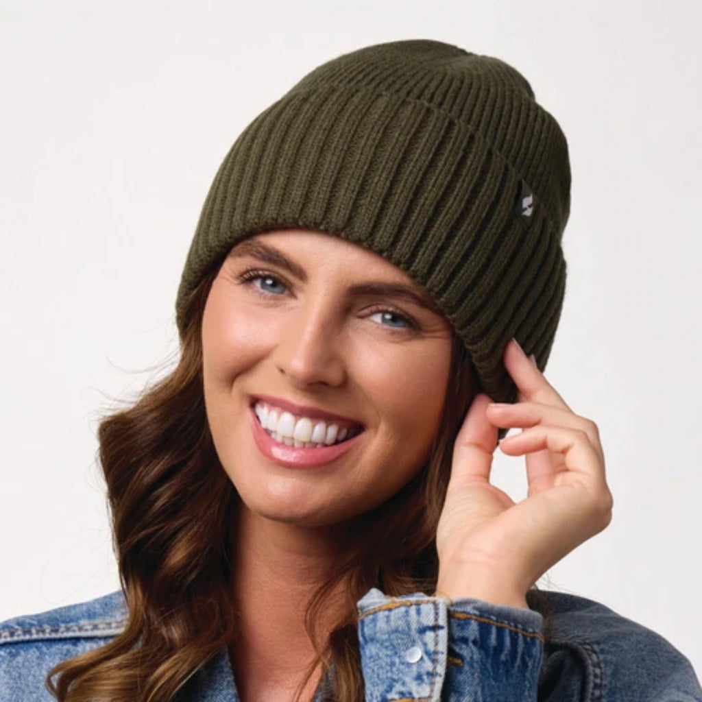 Heat Holders Ladies Ashwood Lite Ribbed Turnover Hat - Khaki